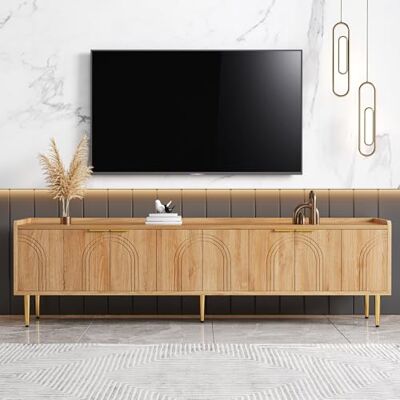 Merax Meuble TV 170 cm avec Portes Structurées, Lowboard Bois avec Poignées et Pieds Dorés, Rangement pour Salon avec Gestion des Câbles et Design Moderne - Publicité Merax Meuble TV 170 cm avec Portes Structurées, Lowboard Bois avec Poignées et Pieds Dorés, Rangement pour Salon avec Gestion des Câbles et Design Moderne - Publicité