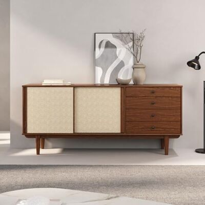 IDIMEX Buffet en Bois Simona L 175 cm Coloris châtaignier avec 4 Tiroirs 2 Portes Coulissantes, pour Salon ou Salle à Manger, Style Vintage Scandinave Années 50 avec Rotin Tressé, Rangement Pratique - Publicité IDIMEX Buffet en Bois Simona L 175 cm Coloris châtaignier avec 4 Tiroirs 2 Portes Coulissantes, pour Salon ou Salle à Manger, Style Vintage Scandinave Années 50 avec Rotin Tressé, Rangement Pratique - Publicité