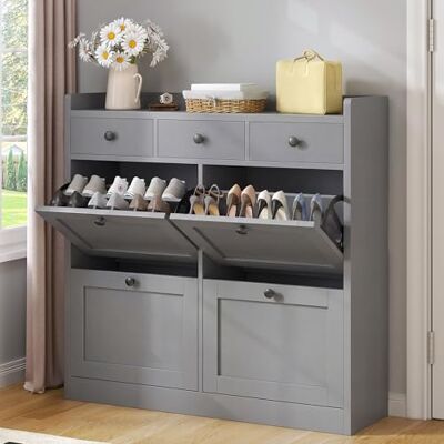 YITAHOME Meuble à Chaussures, Armoires à Chaussures avec 4 tiroirs rabattables et 3 tiroirs en Tissu, séparateur réglable et Amovible pour 24 Paires, pour Couloir et Salon, Gris - Publicité YITAHOME Meuble à Chaussures, Armoires à Chaussures avec 4 tiroirs rabattables et 3 tiroirs en Tissu, séparateur réglable et Amovible pour 24 Paires, pour Couloir et Salon, Gris - Publicité