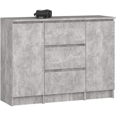AKORD Kommode K-100 avec 2 Portes et 3 Tiroirs pour Le Salon Chambre à Coucher Moderne Plateau Laminé 16mm 35 x 76 x 101 cm Béton & Béton - Publicité AKORD Kommode K-100 avec 2 Portes et 3 Tiroirs pour Le Salon Chambre à Coucher Moderne Plateau Laminé 16mm 35 x 76 x 101 cm Béton & Béton - Publicité