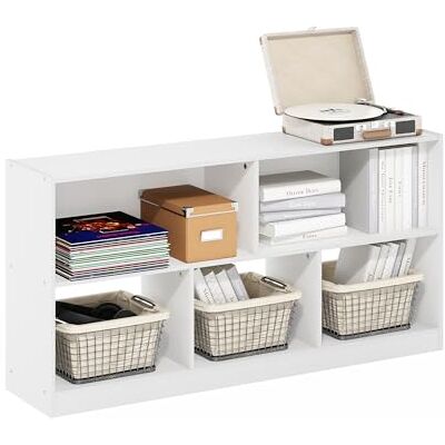 Furinno DALY Étagère, Bibliothèque À 5 Cubes, Rangement Horizontal Cubique, 27,7 X 120 X 60 Cm, Idéale pour Le Salon, La Chambre Ou Le Bureau, Blanche. Publicité Furinno DALY Étagère, Bibliothèque À 5 Cubes, Rangement Horizontal Cubique, 27,7 X 120 X 60 Cm, Idéale pour Le Salon, La Chambre Ou Le Bureau, Blanche. Publicité