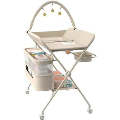 LANTUS Table à Langer Mobile pour Bébé, Pliable avec Hauteur Réglable sur 5 Niveaux Poubelle Panier de Rangement Etagère Roues Verrouillables, pour Chambre de Bébé,75 * 68 * 83-91cm (B) Blanc crème - Publicité LANTUS Table à Langer Mobile pour Bébé, Pliable avec Hauteur Réglable sur 5 Niveaux Poubelle Panier de Rangement Etagère Roues Verrouillables, pour Chambre de Bébé,75 * 68 * 83-91cm (B) Blanc crème - Publicité