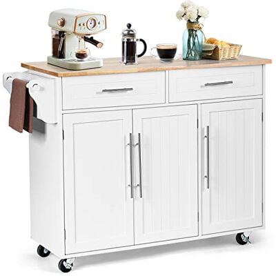 COSTWAY Desserte de Cuisine à roulettes, Chariot de Service Imperméable avec 2 Tiroirs, Étagères Réglables, Porte-Serviettes, Couteau, 3 Portes, Poignée Inoxydable, 46 x 122 x 93 cm, Blanc - Publicité COSTWAY Desserte de Cuisine à roulettes, Chariot de Service Imperméable avec 2 Tiroirs, Étagères Réglables, Porte-Serviettes, Couteau, 3 Portes, Poignée Inoxydable, 46 x 122 x 93 cm, Blanc - Publicité