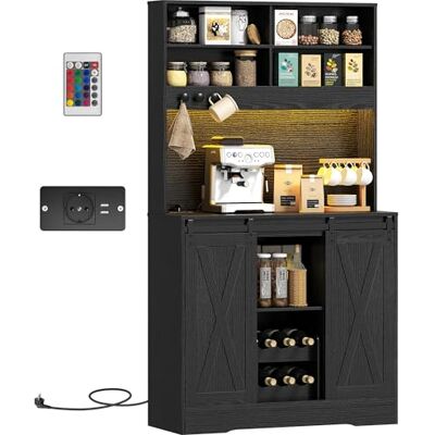 HOMCOM Buffet de Cuisine avec Prises de Chargement, éclairage LED réglable, Porte-Bouteilles, Garde-Manger avec étagères Ouvertes et Portes coulissantes, pour Le Salon et la Salle à Manger, Style - Publicité HOMCOM Buffet de Cuisine avec Prises de Chargement, éclairage LED réglable, Porte-Bouteilles, Garde-Manger avec étagères Ouvertes et Portes coulissantes, pour Le Salon et la Salle à Manger, Style - Publicité