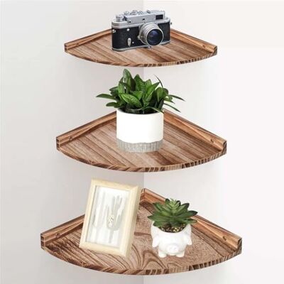 Behogan Lot de 3 angles suspendus en bois Étagères flottantes rondes Étagères vintage - Publicité Behogan Lot de 3 angles suspendus en bois Étagères flottantes rondes Étagères vintage - Publicité