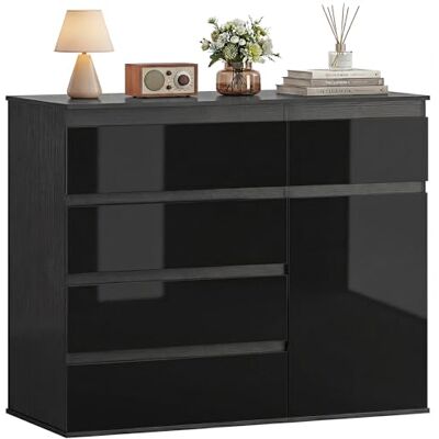 HOMCOM Commode à 5 tiroirs, armoire de rangement avec étagère réglable, porte à fermeture douce pour salon, cuisine, salle à manger, noir brillant, 100 x 40 x 80 cm - Publicité HOMCOM Commode à 5 tiroirs, armoire de rangement avec étagère réglable, porte à fermeture douce pour salon, cuisine, salle à manger, noir brillant, 100 x 40 x 80 cm - Publicité
