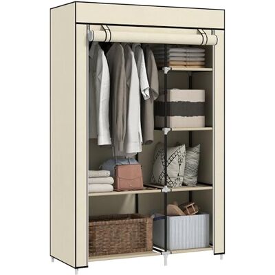 HOMCOM Armoire Penderie en Tissu, Meuble de Rangement avec Tringle à Vêtements et Étagères Ouvertes, Penderie Vêtement Dressing pour Chambre à Coucher, 103x43x162,5cm Crème - Publicité HOMCOM Armoire Penderie en Tissu, Meuble de Rangement avec Tringle à Vêtements et Étagères Ouvertes, Penderie Vêtement Dressing pour Chambre à Coucher, 103x43x162,5cm Crème - Publicité