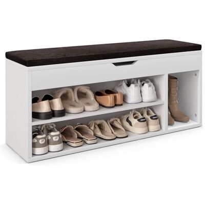 COSTWAY Banc à Chaussures Rembourré, 3 Compartiments & Rangement Caché, Étagère à Chaussure en Bois, Meuble de Rangement pour Salon, Entrée, Chambre, Charge 150 kg, 30 x 104 x 48 cm (Blanc+Marron) - Publicité COSTWAY Banc à Chaussures Rembourré, 3 Compartiments & Rangement Caché, Étagère à Chaussure en Bois, Meuble de Rangement pour Salon, Entrée, Chambre, Charge 150 kg, 30 x 104 x 48 cm (Blanc+Marron) - Publicité