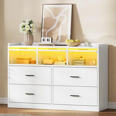 YITAHOME Commode à 7 tiroirs avec lumières LED RVB, tiroirs Blancs pour Chambre à Coucher avec 3 tiroirs à Porte rabattables Ouvertes, unité de Rangement pour vêtements, Table de Chevet, Armoire pour - Publicité YITAHOME Commode à 7 tiroirs avec lumières LED RVB, tiroirs Blancs pour Chambre à Coucher avec 3 tiroirs à Porte rabattables Ouvertes, unité de Rangement pour vêtements, Table de Chevet, Armoire pour - Publicité