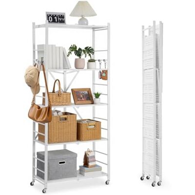 VEVOR Étagère Pliante Mobile, 5 Niveaux, Étagère Pliante à roulettes, 81x36x183 cm, Métal Robuste, Charge Statique 340 kg Dynamique 90,7 kg, Meuble de Rangement pour Garage, Cuisine, sous-Sol, Blanc - Publicité VEVOR Étagère Pliante Mobile, 5 Niveaux, Étagère Pliante à roulettes, 81x36x183 cm, Métal Robuste, Charge Statique 340 kg Dynamique 90,7 kg, Meuble de Rangement pour Garage, Cuisine, sous-Sol, Blanc - Publicité