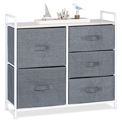 Relaxdays 10023328_530 Meuble rangement 5 commode étagère tiroir tissu HxlxP: 77,5 x 83 x 29 cm, gris, Variante F - Publicité Relaxdays 10023328_530 Meuble rangement 5 commode étagère tiroir tissu HxlxP: 77,5 x 83 x 29 cm, gris, Variante F - Publicité
