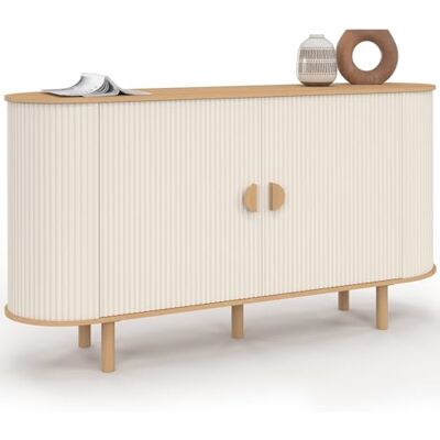 IDMarket Buffet 140 cm KANEL 2 Portes Effet cannelé Beige et Bois - Publicité IDMarket Buffet 140 cm KANEL 2 Portes Effet cannelé Beige et Bois - Publicité