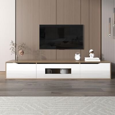 BTM Meuble TV Blanc Brillant avec Lumière LED, Meuble TV Moderne avec Trois Cabinets, Porte Haute Brillance, Meuble Télé Suspendu pour Salon, 180x30x30 cm, Blanc - Publicité BTM Meuble TV Blanc Brillant avec Lumière LED, Meuble TV Moderne avec Trois Cabinets, Porte Haute Brillance, Meuble Télé Suspendu pour Salon, 180x30x30 cm, Blanc - Publicité