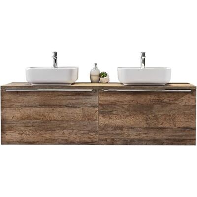 Lomadox Meuble de salle de bain double avec 2 éléments en céramique et 4 tiroirs à fermeture douce 160 cm - Publicité Lomadox Meuble de salle de bain double avec 2 éléments en céramique et 4 tiroirs à fermeture douce 160 cm - Publicité