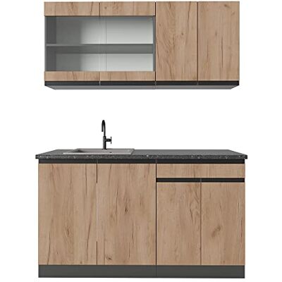 Vicco Cuisine R-Line, Chêne doré/Anthracite, 140cm J-Shape, PT Anthracite, adapté à Une Disposition de Cuisine Flexible et aux modules d’Extension - Publicité Vicco Cuisine R-Line, Chêne doré/Anthracite, 140cm J-Shape, PT Anthracite, adapté à Une Disposition de Cuisine Flexible et aux modules d’Extension - Publicité