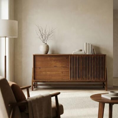 IDIMEX Buffet Adamo L 145 cm en Bois Massif Couleur Châtaignier avec 1 Porte Coulissante, 2 Tiroirs, Design Chaleureux à Lamelles, avec Étagère Réglable en Hauteur, Meuble Salon avec Rangement Varié - Publicité IDIMEX Buffet Adamo L 145 cm en Bois Massif Couleur Châtaignier avec 1 Porte Coulissante, 2 Tiroirs, Design Chaleureux à Lamelles, avec Étagère Réglable en Hauteur, Meuble Salon avec Rangement Varié - Publicité