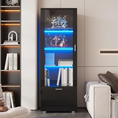 Merax Vitrine LED Noir Brillant avec Portes Acrylique – Meuble Vitrine Verre Trempé LED Télécommandé, Armoire Rangement Haute, Présentoir Collection et Décoration Salon/Bureau - Publicité Merax Vitrine LED Noir Brillant avec Portes Acrylique – Meuble Vitrine Verre Trempé LED Télécommandé, Armoire Rangement Haute, Présentoir Collection et Décoration Salon/Bureau - Publicité