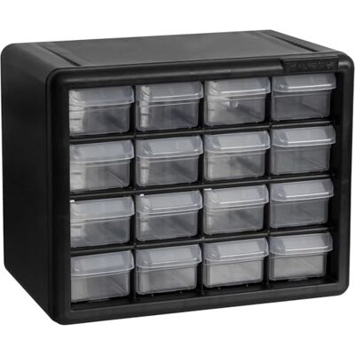 Akro-Mils 10116 16-Drawer Plastic Drawer Storage Cabinet for Garage Organization, Teacher Toolbox, Makeup Organizer, and More, 26,7 cm W x 16 cm D x 21,6 cm H, Black - Publicité Akro-Mils 10116 16-Drawer Plastic Drawer Storage Cabinet for Garage Organization, Teacher Toolbox, Makeup Organizer, and More, 26,7 cm W x 16 cm D x 21,6 cm H, Black - Publicité