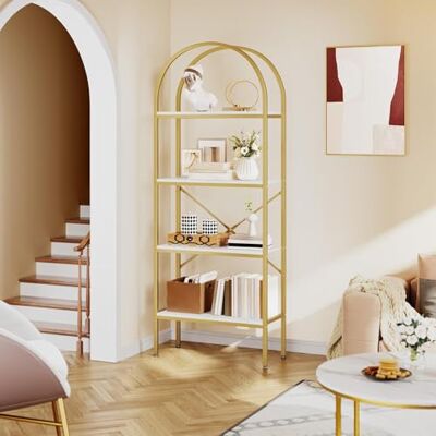 YITAHOME Bibliothèque à 4 Niveaux en Forme de dôme, étagère de Rangement Autonome pour Salon, Chambre à Coucher, Bureau, Blanc et doré, 60 x 30 x 181,4 cm - Publicité YITAHOME Bibliothèque à 4 Niveaux en Forme de dôme, étagère de Rangement Autonome pour Salon, Chambre à Coucher, Bureau, Blanc et doré, 60 x 30 x 181,4 cm - Publicité