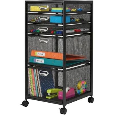 Relaxdays Caisson à roulettes , 5 tiroirs, design en maille, H x L x P : 59 x 27,5 x 35 cm, caisson de bureau, noir - Publicité Relaxdays Caisson à roulettes , 5 tiroirs, design en maille, H x L x P : 59 x 27,5 x 35 cm, caisson de bureau, noir - Publicité
