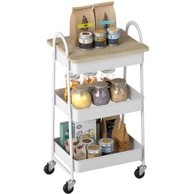 HOMCOM Desserte Cuisine, Chariot de Service à 3 Niveaux, avec Plateau supérieur, paniers en Maille, poignées, Chariot de Rangement à roulettes pour Salon, Bureau, Cuisine, 45 x 32 x 77,5 cm, chêne - Publicité HOMCOM Desserte Cuisine, Chariot de Service à 3 Niveaux, avec Plateau supérieur, paniers en Maille, poignées, Chariot de Rangement à roulettes pour Salon, Bureau, Cuisine, 45 x 32 x 77,5 cm, chêne - Publicité