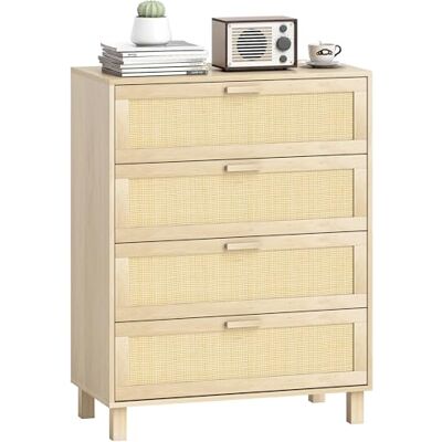 HOMCOM Commode 4 tiroirs cannage en rotin dim. 80L x 40l x 103H cm MDF Aspect Bois Clair - Publicité HOMCOM Commode 4 tiroirs cannage en rotin dim. 80L x 40l x 103H cm MDF Aspect Bois Clair - Publicité