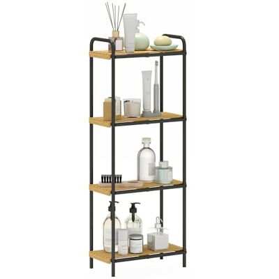 HOMCOM Étagère Salle de Bain Bambou, 4 Niveaux, étagère de Rangement étroite autoportante Cadre en Acier pour Salon, Salle à Manger, Balcon, Cuisine, 41,5 x 21,5 x 106 cm, Noir et Effet Bois Naturel - Publicité HOMCOM Étagère Salle de Bain Bambou, 4 Niveaux, étagère de Rangement étroite autoportante Cadre en Acier pour Salon, Salle à Manger, Balcon, Cuisine, 41,5 x 21,5 x 106 cm, Noir et Effet Bois Naturel - Publicité