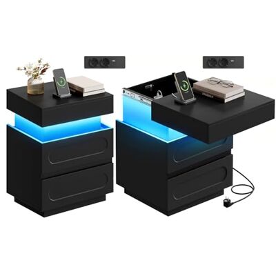 WOLTU Lot de 2 Table de Chevet Connctée, Table de Nuit LED, Éclairage Réglable, Compartiment Caché avec Serrure et 2 Tiroirs, en Bois d'Ingénierie, 45x40x58 cm, Noir - Publicité WOLTU Lot de 2 Table de Chevet Connctée, Table de Nuit LED, Éclairage Réglable, Compartiment Caché avec Serrure et 2 Tiroirs, en Bois d'Ingénierie, 45x40x58 cm, Noir - Publicité