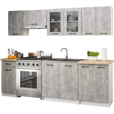 AKORD Kit de Meubles de Cuisine 2.4m Complète Kitchen Cabinet Set Armoires de Cuisine & au Sol, Suspendues Tiroirs Meuble sous évier Béton - Publicité AKORD Kit de Meubles de Cuisine 2.4m Complète Kitchen Cabinet Set Armoires de Cuisine & au Sol, Suspendues Tiroirs Meuble sous évier Béton - Publicité
