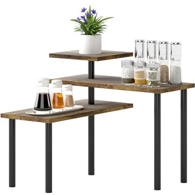 HOMCOM Étagère de Cuisine rotative à 3 Niveaux, étagère d'angle Moderne, Cadre en métal, étagère de Rangement pour Cuisine, Brun Rustique - Publicité HOMCOM Étagère de Cuisine rotative à 3 Niveaux, étagère d'angle Moderne, Cadre en métal, étagère de Rangement pour Cuisine, Brun Rustique - Publicité