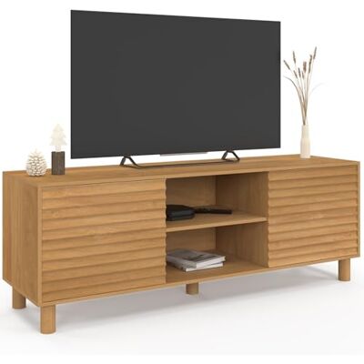 IDMarket Meuble TV 140 cm Julie 2 Portes Lattes tasseau Bois Coloris chêne - Publicité IDMarket Meuble TV 140 cm Julie 2 Portes Lattes tasseau Bois Coloris chêne - Publicité
