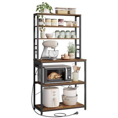 VASAGLE Étagère de Cuisine avec Multiprise, Étagère pour Machine à Café, 6 Étagères, 6 Crochets, pour Four à Micro-Ondes, Cadre en Acier, 40 x 80 x 167 cm, Marron Rustique et Noir d'encre KKS119K06 - Publicité VASAGLE Étagère de Cuisine avec Multiprise, Étagère pour Machine à Café, 6 Étagères, 6 Crochets, pour Four à Micro-Ondes, Cadre en Acier, 40 x 80 x 167 cm, Marron Rustique et Noir d'encre KKS119K06 - Publicité