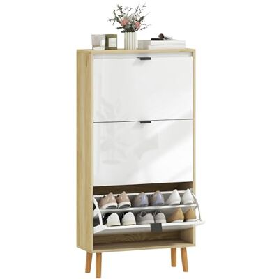 HOMCOM Meuble à Chaussures 18 Paires, Porte Haute Brillante, Armoire à Chaussures étroite avec 3 tiroirs rabattables et étagères réglables, Style Moderne, pour Couloir, entrée, 60x24x127cm, Blanc - Publicité HOMCOM Meuble à Chaussures 18 Paires, Porte Haute Brillante, Armoire à Chaussures étroite avec 3 tiroirs rabattables et étagères réglables, Style Moderne, pour Couloir, entrée, 60x24x127cm, Blanc - Publicité