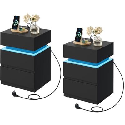 WOLTU Lot de 2 Tables de Chevet avec Station de Charge, Table de Chevet Connectée, LED, 2 Prises, 2 Ports USB, 2 Tiroirs, 1 Casier, Noir, NTS23sz-2 - Publicité WOLTU Lot de 2 Tables de Chevet avec Station de Charge, Table de Chevet Connectée, LED, 2 Prises, 2 Ports USB, 2 Tiroirs, 1 Casier, Noir, NTS23sz-2 - Publicité
