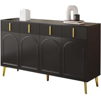 Merax Buffet 160 x 38 x 82 cm, 4 portes, 4 tiroirs, poignées et pieds dorés, étagères réglables, stratifié amovible, élégant meuble de salon et de salle à manger Noir - Publicité Merax Buffet 160 x 38 x 82 cm, 4 portes, 4 tiroirs, poignées et pieds dorés, étagères réglables, stratifié amovible, élégant meuble de salon et de salle à manger Noir - Publicité