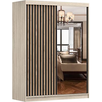 Fabryka Mebli Idźczak Armoire Lami C avec Lattes Miroir Armoire À Portes Coulissantes Lattes Verticales Tringle À Vêtements Et Étagères Armoire De Chambre Penderie - Publicité Fabryka Mebli Idźczak Armoire Lami C avec Lattes Miroir Armoire À Portes Coulissantes Lattes Verticales Tringle À Vêtements Et Étagères Armoire De Chambre Penderie - Publicité