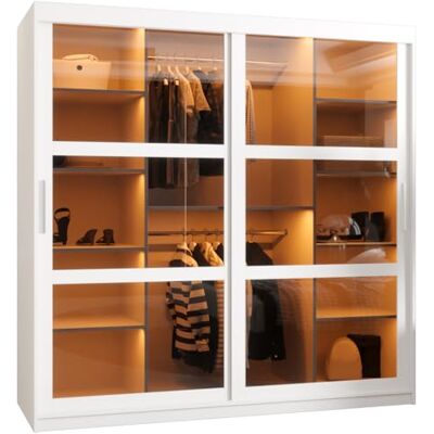 ABIKSMEBLE Dome Armoire à Deux Portes Coulissantes avec Miroir, Barres et Étagères Armoire de Rangement avec Verre Fumé pour Chambre, Salon 200x180x62 cm Blanc, Blanc, Argent - Publicité ABIKSMEBLE Dome Armoire à Deux Portes Coulissantes avec Miroir, Barres et Étagères Armoire de Rangement avec Verre Fumé pour Chambre, Salon 200x180x62 cm Blanc, Blanc, Argent - Publicité