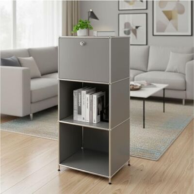 KARAT Table d’Appoint, Table de Chevet, Structure Métal Blanc & Chrome, H121 x L50 x P40 cm – Système Modulaire à Emboîter, Étagère pour Salon, Bureau ou Entrée – Concept Epure MK-107 (Gris) - Publicité KARAT Table d’Appoint, Table de Chevet, Structure Métal Blanc & Chrome, H121 x L50 x P40 cm – Système Modulaire à Emboîter, Étagère pour Salon, Bureau ou Entrée – Concept Epure MK-107 (Gris) - Publicité