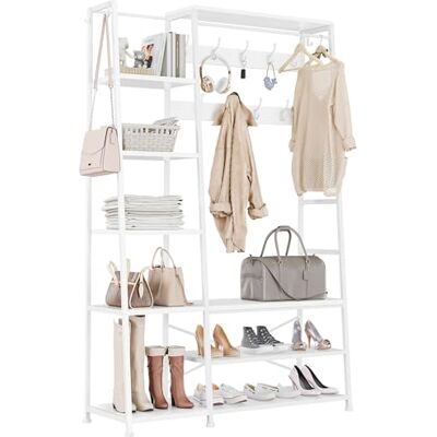 YITAHOME Porte Manteau, Grand Meuble d'entrée, Porte-Manteau Industriel avec Rangement à Chaussures, Porte-vêtements sur Pied avec 9 Crochets et 5 étagères, pour Couloir, Salon, Blanc - Publicité YITAHOME Porte Manteau, Grand Meuble d'entrée, Porte-Manteau Industriel avec Rangement à Chaussures, Porte-vêtements sur Pied avec 9 Crochets et 5 étagères, pour Couloir, Salon, Blanc - Publicité