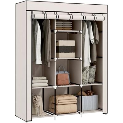 HOMCOM Armoire Penderie en Tissu, Meuble de Rangement avec Tringle à Vêtements et Étagères Ouvertes, Penderie Vêtement Dressing pour Chambre à Coucher, 125x43x162,5cm, Crème - Publicité HOMCOM Armoire Penderie en Tissu, Meuble de Rangement avec Tringle à Vêtements et Étagères Ouvertes, Penderie Vêtement Dressing pour Chambre à Coucher, 125x43x162,5cm, Crème - Publicité