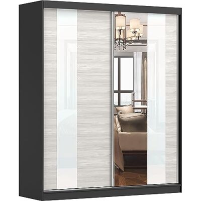 Fabryka Mebli Idźczak armoire avec Miroir Multi 32, Portes Coulissantes 183 x 218 x 61 cm, Moderne, Noir/Khaki - Publicité Fabryka Mebli Idźczak armoire avec Miroir Multi 32, Portes Coulissantes 183 x 218 x 61 cm, Moderne, Noir/Khaki - Publicité