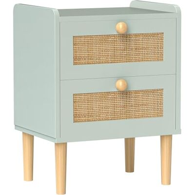 HOMCOM Table de Chevet, Table de Nuit avec 2 tiroirs en Effet rotin Naturel et Cadre en Bois, Style bohème, pour Chambre à Coucher, Salon, 39,8 x 30 x 52,5 cm, Vert Olive - Publicité HOMCOM Table de Chevet, Table de Nuit avec 2 tiroirs en Effet rotin Naturel et Cadre en Bois, Style bohème, pour Chambre à Coucher, Salon, 39,8 x 30 x 52,5 cm, Vert Olive - Publicité