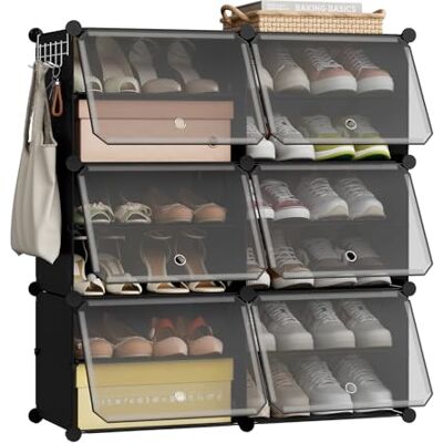 WOLTU Étagère à chaussures avec 6 compartiments, gain de place, avec crochets, étagère à chaussures en plastique, pour couloir, chambre à coucher, entrée, rangement à chaussures pour 24 paires de - Publicité WOLTU Étagère à chaussures avec 6 compartiments, gain de place, avec crochets, étagère à chaussures en plastique, pour couloir, chambre à coucher, entrée, rangement à chaussures pour 24 paires de - Publicité