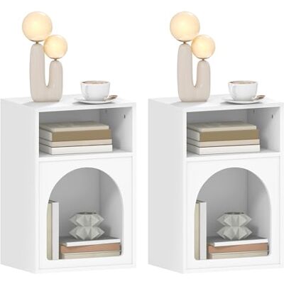 HOMCOM Lot de 2 Tables de Chevet, Table de Nuit avec Compartiments Ouverts, Design arqué, Chevet de lit pour Chambre à Coucher, Salon, 40 x 30 x 60 cm, Blanc - Publicité HOMCOM Lot de 2 Tables de Chevet, Table de Nuit avec Compartiments Ouverts, Design arqué, Chevet de lit pour Chambre à Coucher, Salon, 40 x 30 x 60 cm, Blanc - Publicité