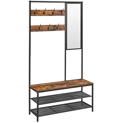 VASAGLE Meuble d’Entrée avec Crochets, Miroir, Banc et Étagère à Chaussures, Porte-Manteaux, Vestiaire, 35 x 98 x 180 cm, Couloir, Chambre, Style Industriel, Marron Rustique et Noir d'encre HSR415B01 - Publicité VASAGLE Meuble d’Entrée avec Crochets, Miroir, Banc et Étagère à Chaussures, Porte-Manteaux, Vestiaire, 35 x 98 x 180 cm, Couloir, Chambre, Style Industriel, Marron Rustique et Noir d'encre HSR415B01 - Publicité