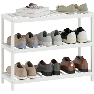 HOMCOM Étagère à chaussures à 3 niveaux en bambou pour 9 paires de chaussures, rangement de chaussures pour couloir, entrée, blanc - Publicité HOMCOM Étagère à chaussures à 3 niveaux en bambou pour 9 paires de chaussures, rangement de chaussures pour couloir, entrée, blanc - Publicité
