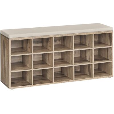 VASAGLE Banc à Chaussures, Organiseur de Chaussures avec 15 Compartiments, Siège Rembourré, pour Entrée, Couloir, Placard, Marron Camel et Beige Cappuccino LHS015K03 - Publicité VASAGLE Banc à Chaussures, Organiseur de Chaussures avec 15 Compartiments, Siège Rembourré, pour Entrée, Couloir, Placard, Marron Camel et Beige Cappuccino LHS015K03 - Publicité