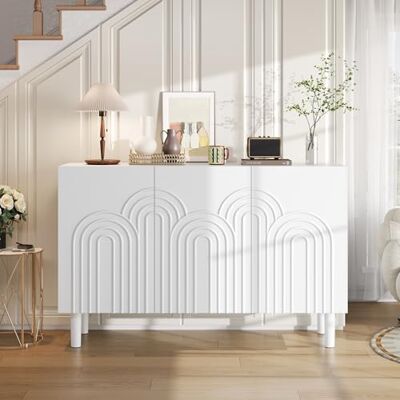 BTM Sideboard Blanc 120x38.5x79 cm MDF, 3 Portes Étagères Réglables, Pieds 16 cm - Publicité BTM Sideboard Blanc 120x38.5x79 cm MDF, 3 Portes Étagères Réglables, Pieds 16 cm - Publicité