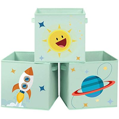 SONGMICS Boîtes de Rangement, Lot de 3, Organisateurs Jouets, Cubes Pliables avec Poignées, pour Chambre d'Enfant, Salle de Jeux, 30 x 30 x 30 cm, Thème de l'Espace, Vert RFB001G03 - Publicité SONGMICS Boîtes de Rangement, Lot de 3, Organisateurs Jouets, Cubes Pliables avec Poignées, pour Chambre d'Enfant, Salle de Jeux, 30 x 30 x 30 cm, Thème de l'Espace, Vert RFB001G03 - Publicité