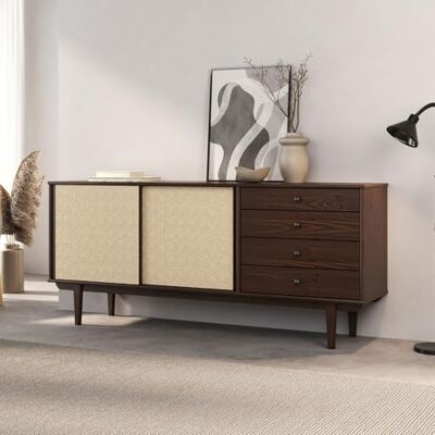 IDIMEX Buffet en Bois Simona L 175 cm Coloris Noyer avec 4 Tiroirs 2 Portes Coulissantes, pour Salon ou Salle à Manger, Style Vintage Scandinave Années 50 avec Rotin Tressé, Rangement Pratique - Publicité IDIMEX Buffet en Bois Simona L 175 cm Coloris Noyer avec 4 Tiroirs 2 Portes Coulissantes, pour Salon ou Salle à Manger, Style Vintage Scandinave Années 50 avec Rotin Tressé, Rangement Pratique - Publicité